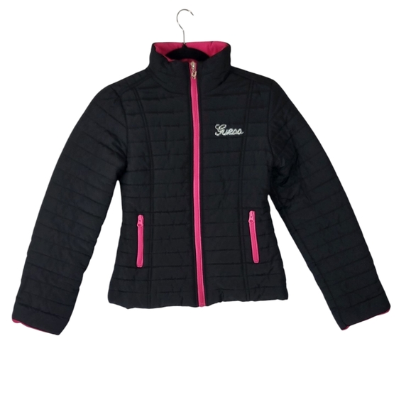 Guess girls puffer jacket black, pink size L 14 - Picture 1 of 11